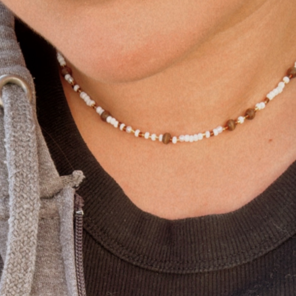 White and brown summer necklace